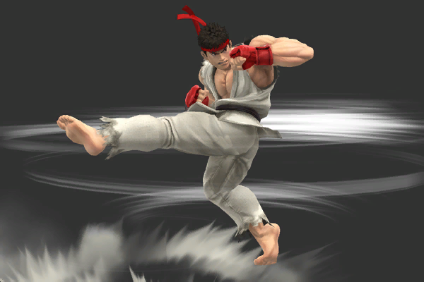 An image illustrating Ryu performing the Tatsumaki Senpukyaku [1].