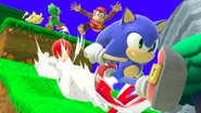 Sonic with Pikachu, Yoshi, Diddy Kong, and Knuckles on 3D Land.
