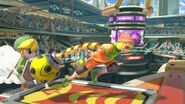 Min Min along with Toon Link in the new Spring Stadium stage.