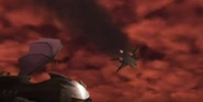 A damaged Great Fox flying away in The Subspace Emissary.