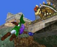 Link's Hookshot being used as a Wall-Grapple in Melee.