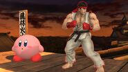 Kirby along with Ryu in the Suzaku Castle stage.