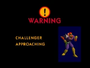 Captain Falcon challenging the player in Super Smash Bros.