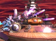 The pink side additionally firing less powerful laser beams from its arm cannons