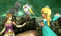 Rosalina fighting Zelda with Viridi in the background