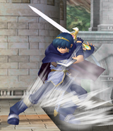 Marth charging Shield Breaker in Super Smash Bros. Melee.