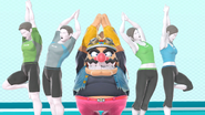 Wario with several Wii Fit Trainers on Wii Fit Studio.