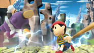 Nabbit being knocked away by Ness.