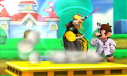 Peach's side smash attack. The tennis racket launches the farthest of the three items she uses for this attack.