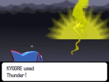 Kyogre uses Thunder under rainy weather