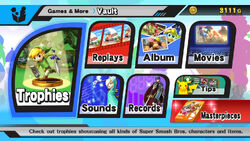Vault menu in Super Smash Bros. for Wii U.