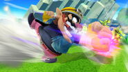 Wario's new side smash attack in the Wii U version.