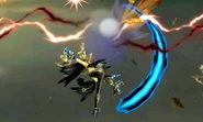 The final hit of Bayonetta's forward air attack. As seen here, it is a potent K.O move.