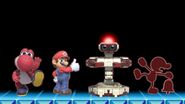 Red Game & Watch, Red R.O.B. (Robotic Operating Buddy), Red Mario, and Red Yoshi in Super Smash Bros Ultimate