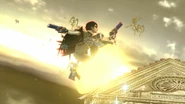 Bayonetta riding on a Warp Star.