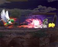 Yoshi spitting a fireball.