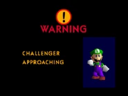 Luigi challenging the player in Super Smash Bros.