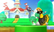 Peach's side smash attack. The frying pan deals the most damage of the three items Peach uses for this attack.