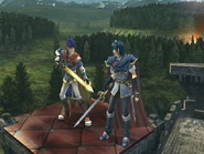 Marth and Ike standing on the top tier.