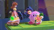 Daisy along with Kirby in the Paper Mario stage, while holding the Ore Club and Lip's Stick items.