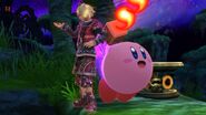 Shulk taunting with Kirby in the Gaur Plain stage.