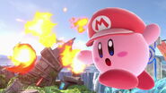 Kirby using Mario's Fireball.