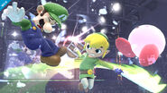 Toon Link using Spin Attack on Luigi in Super Smash Bros. for Wii U