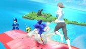 SSBU Screenshot - Megaman, Sonic, and Wii Fit Trainer