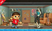 The Villager and Wii Fit Trainer in the Tomadachi Life stage.