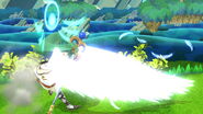 Palutena's side smash attack. Has pushboxes that will push away opponents not directly hit by the attack.