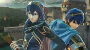 Lucina taunting alongside Marth on Castle Siege
