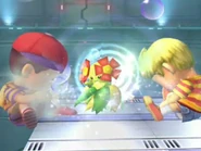 Bellossum uses Sleep powder on Ness and Lucas in Super Smash Bros. Brawl.