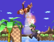 Luigi jump punch.jpg (52 KB) Luigi launching Diddy Kong with Fire Jump Punch in Super Smash Bros. Brawl.