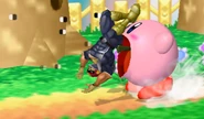 Kirby inhaling Captain Falcon in Super Smash Bros. Melee.