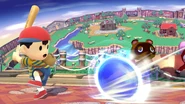Ness attempting to use his Side Special to interrupt Sonic's Spin Dash.