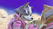 Wolf in his pink alt grabbing Fox.