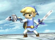 Toon Link preparing to use his Hookshot in Brawl.