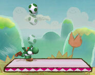 Yoshi throwing the Egg in Super Smash Bros. Brawl. (Up Trajectory)