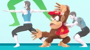 Diddy Kong with two Wii Fit Trainer's on Wii Fit Studio.