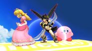 Peach alongside with Kirby and Dark Pit