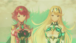 Pyra and Mythra in Xenoblade Chronicles 2