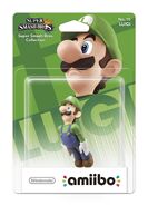Luigi amiibo packed inside a box.