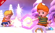 Luc9.jpg (27 KB) Lucas performing a Down Smash Attack while Lucas (Alt.) performs a Down Taunt.