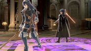 Byleth along with Lucina in the Garreg Mach Monastery stage.