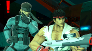 Snake and Ryu on Shadow Moses Island with a Super Scope item.