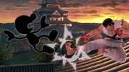 Mr. Game & Watch being attacked by Ryu on Suzaku Castle.