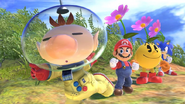 Olimar with Mario, Pac-Man, and Sonic on Gaur Plain.
