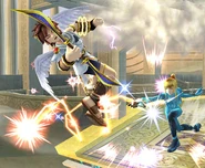 Zero Suit Samus using Plasma Whip as an attack.