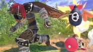 Ganondorf and Ness with a Bomber item on Gaur Plain.