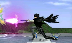 The second hit of Bayonetta's jab extended with Bullet Arts.